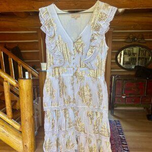 Chloe Laetitia Ivory & Gold Sleeveless Maxi Ruffle Dress